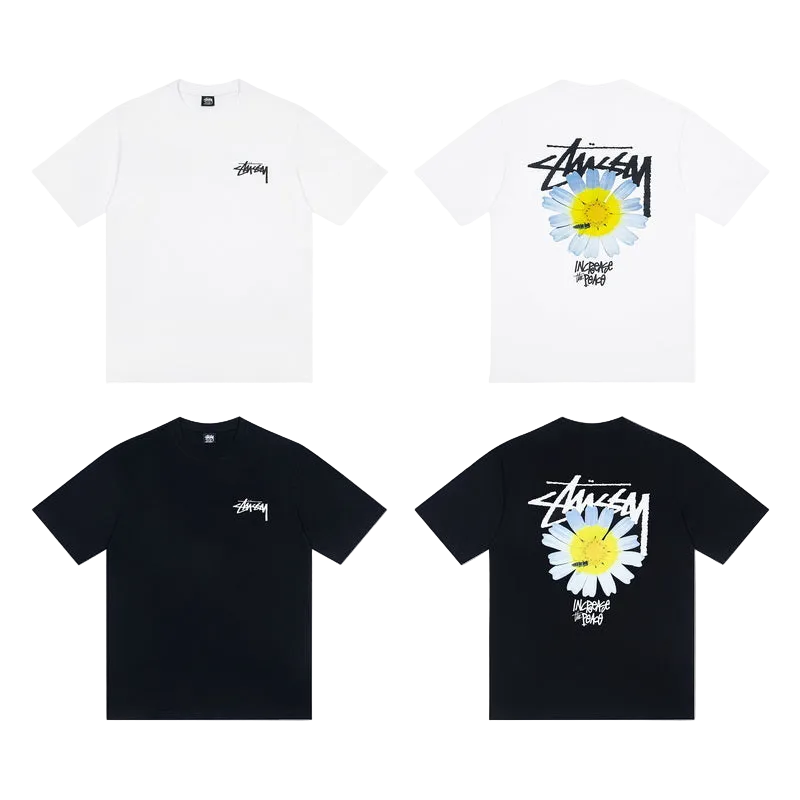 Stüssy flower T-Shirt black and white