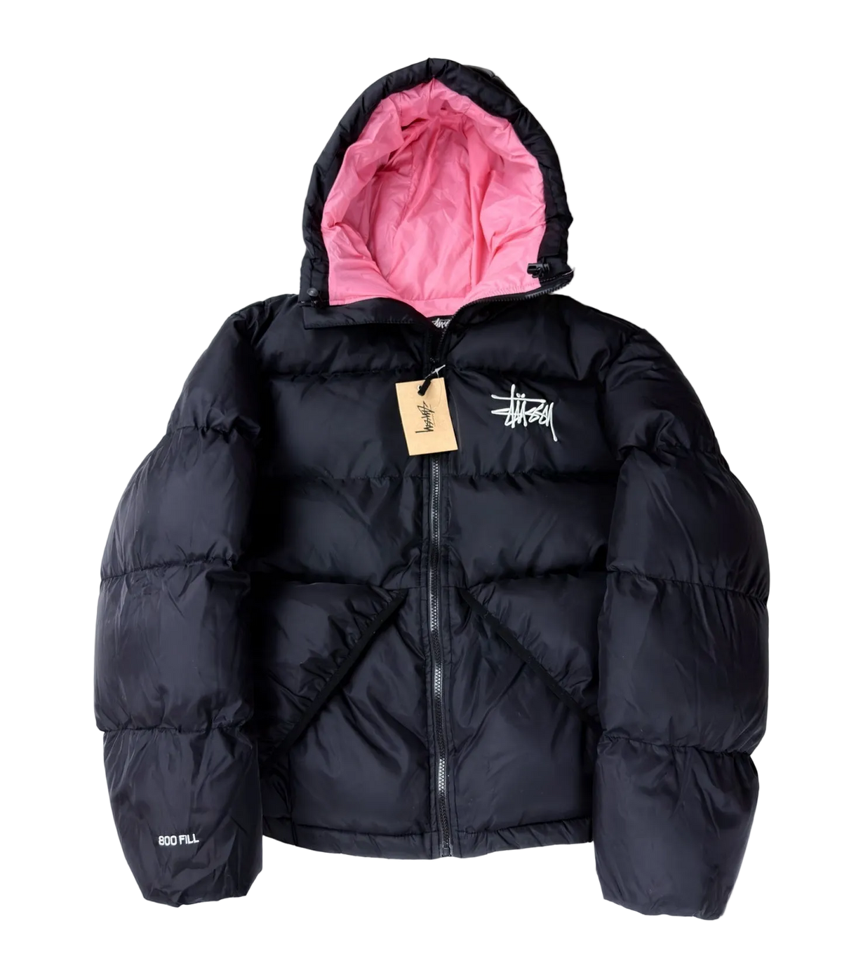 Stüssy jacket black with pink lining