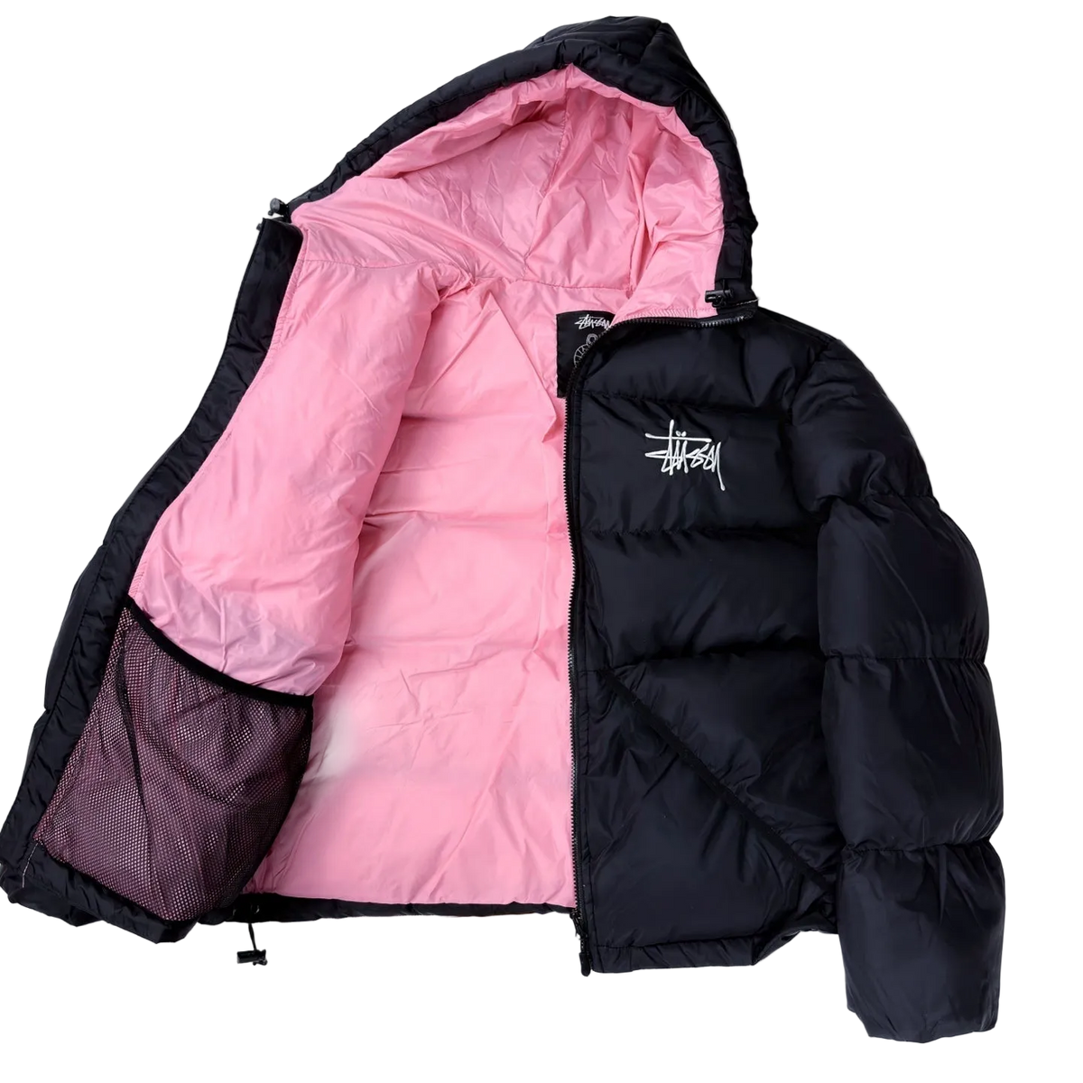 Stüssy jacket black with pink lining