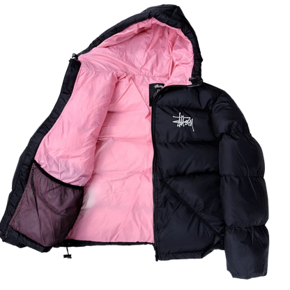 Stüssy jacket black with pink lining