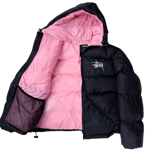 Stüssy jacket black with pink lining